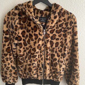 Women's leopard faux fur Hoodie